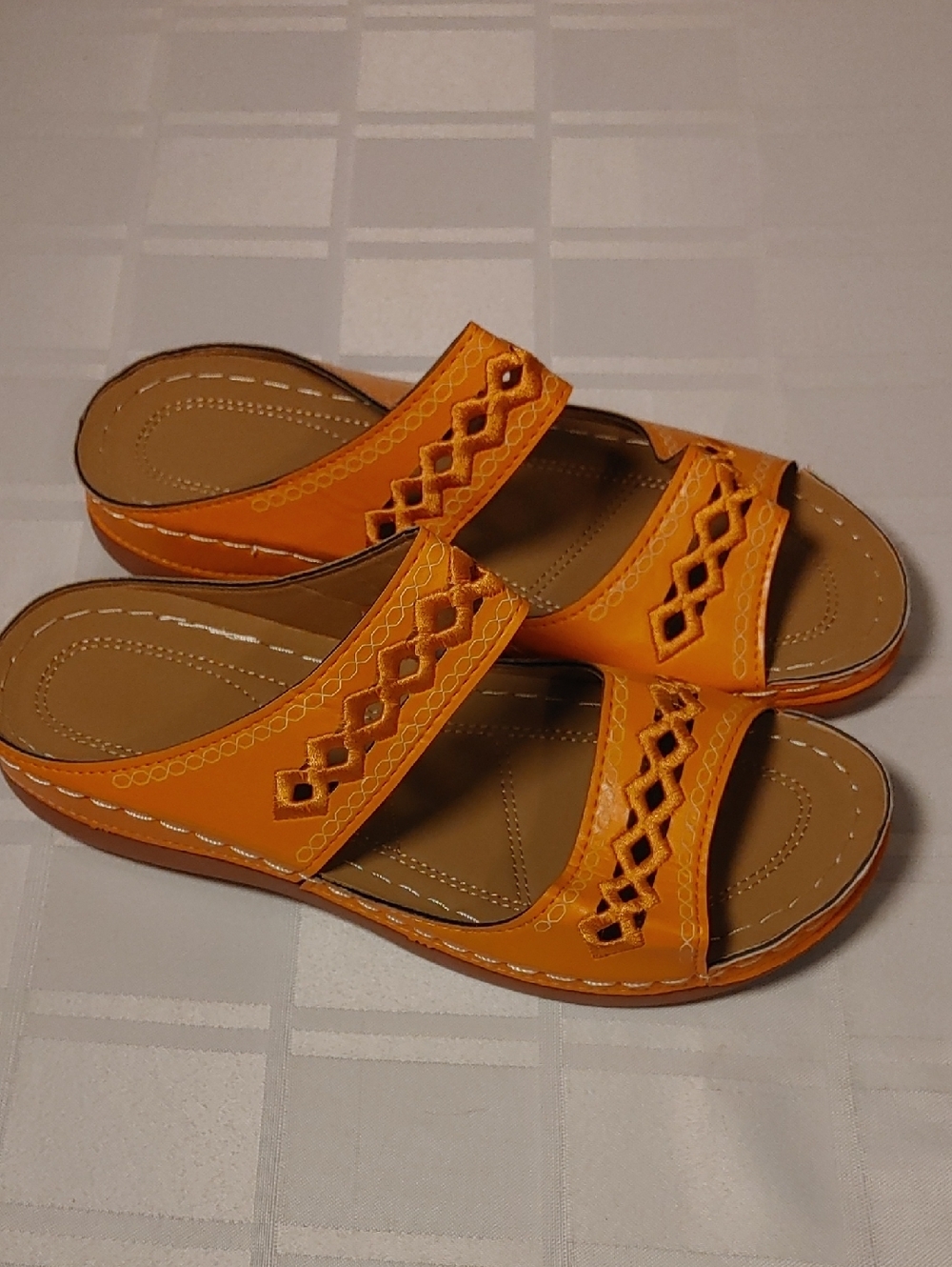 (4/$20) Women's Slide Mules in Vibrant Orange with Decorative Cutouts, Unbranded